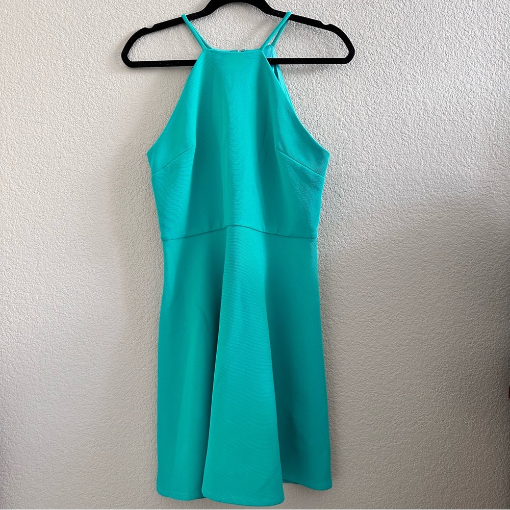 Express Teal Halter Fit & Flare Mini Dress